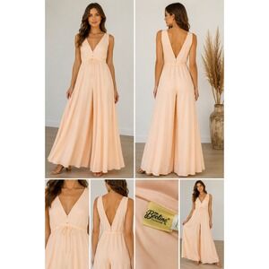 STUNNING Vtg 70s Beeline Fashions Peach Palazzo Jumpsuit Wide Leg Empire Waist